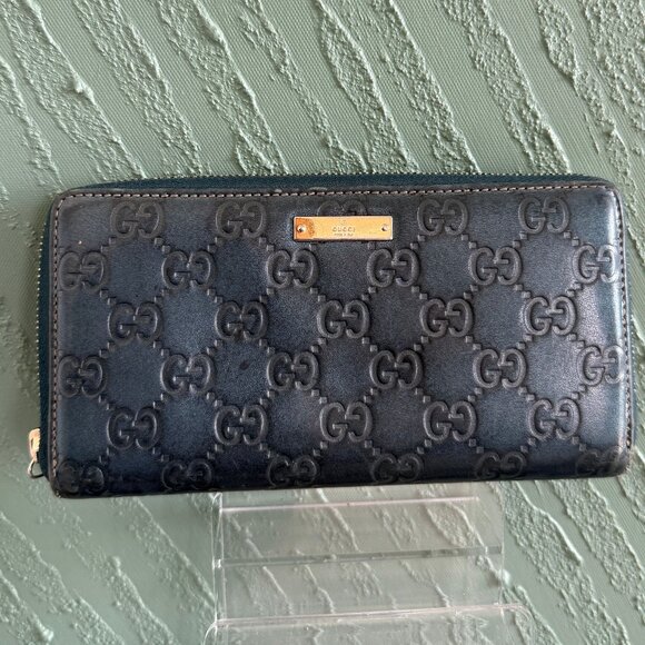 Gucci Guccissima Navy Blue Leather Long Wallet - Picture 1 of 6